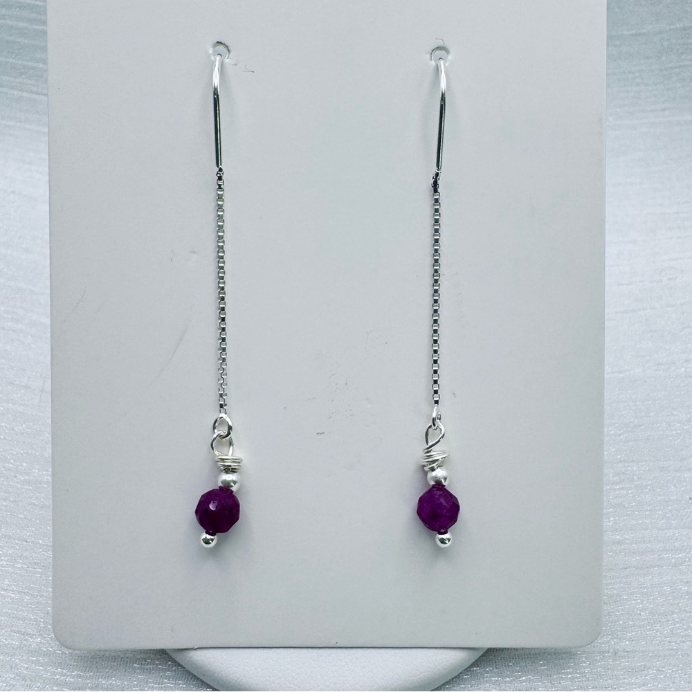 #1206 S925 Ruby Dangle Earrings - image 2